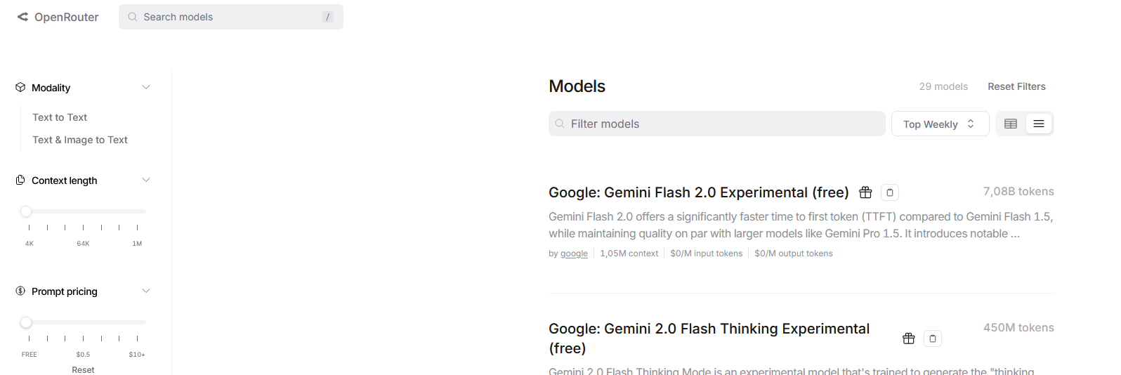 Выбор моделей в OpenRouter