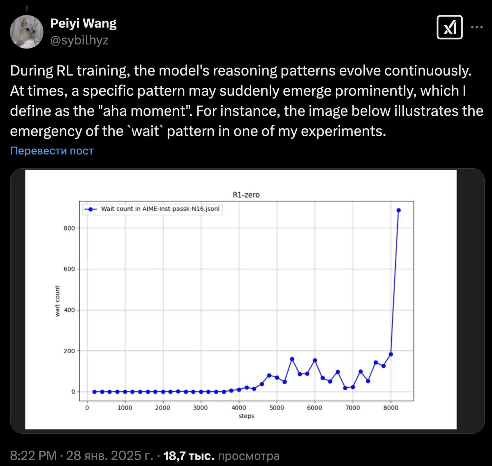 Резкое влияние &quot;aha moment&quot; на точность модели.