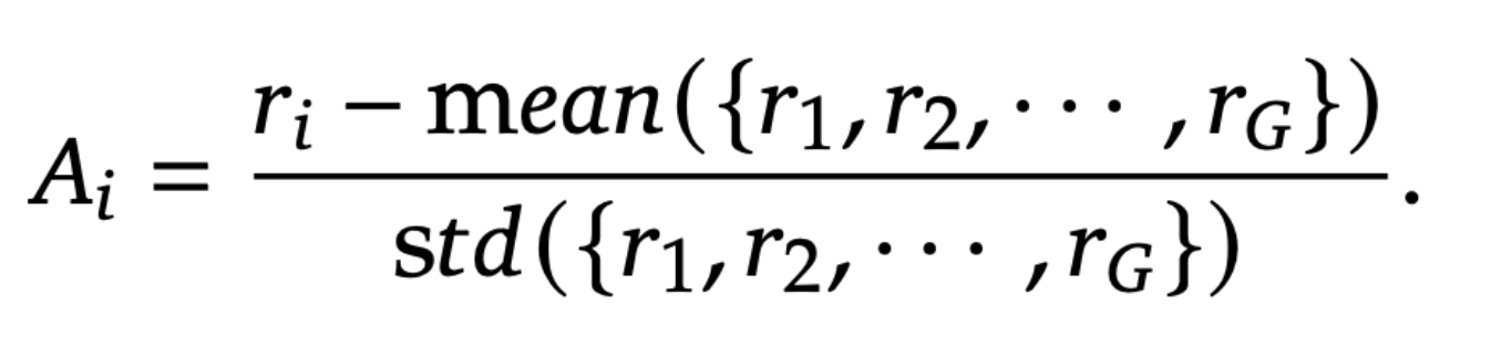 Формула &quot;advantage&quot; в GRPO, которая оценивает насколько &quot;хорош&quot; каждый отдельный сгенерированный кандидат.
