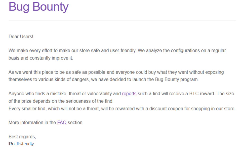 Анонсирование программы багбаунти на теневом ресурсе