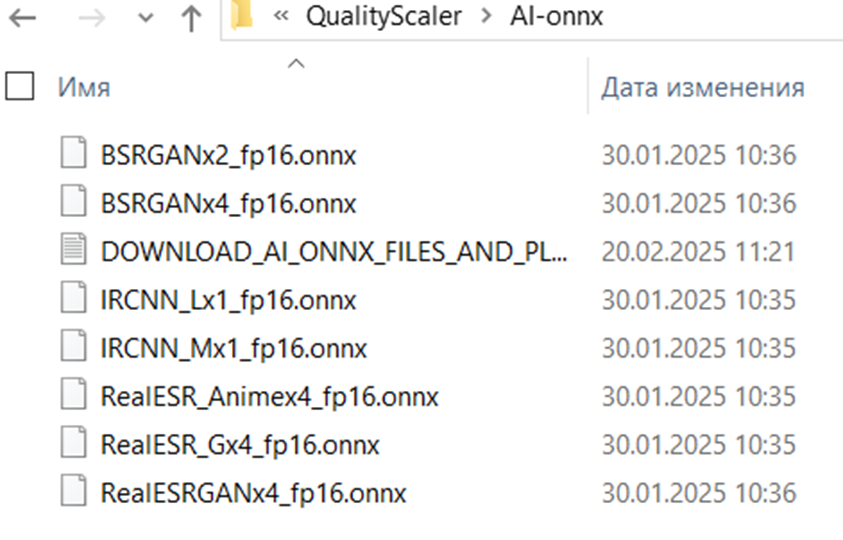Рис.10. Загрузка AI моделей в папку AI-onnx в QualityScaler