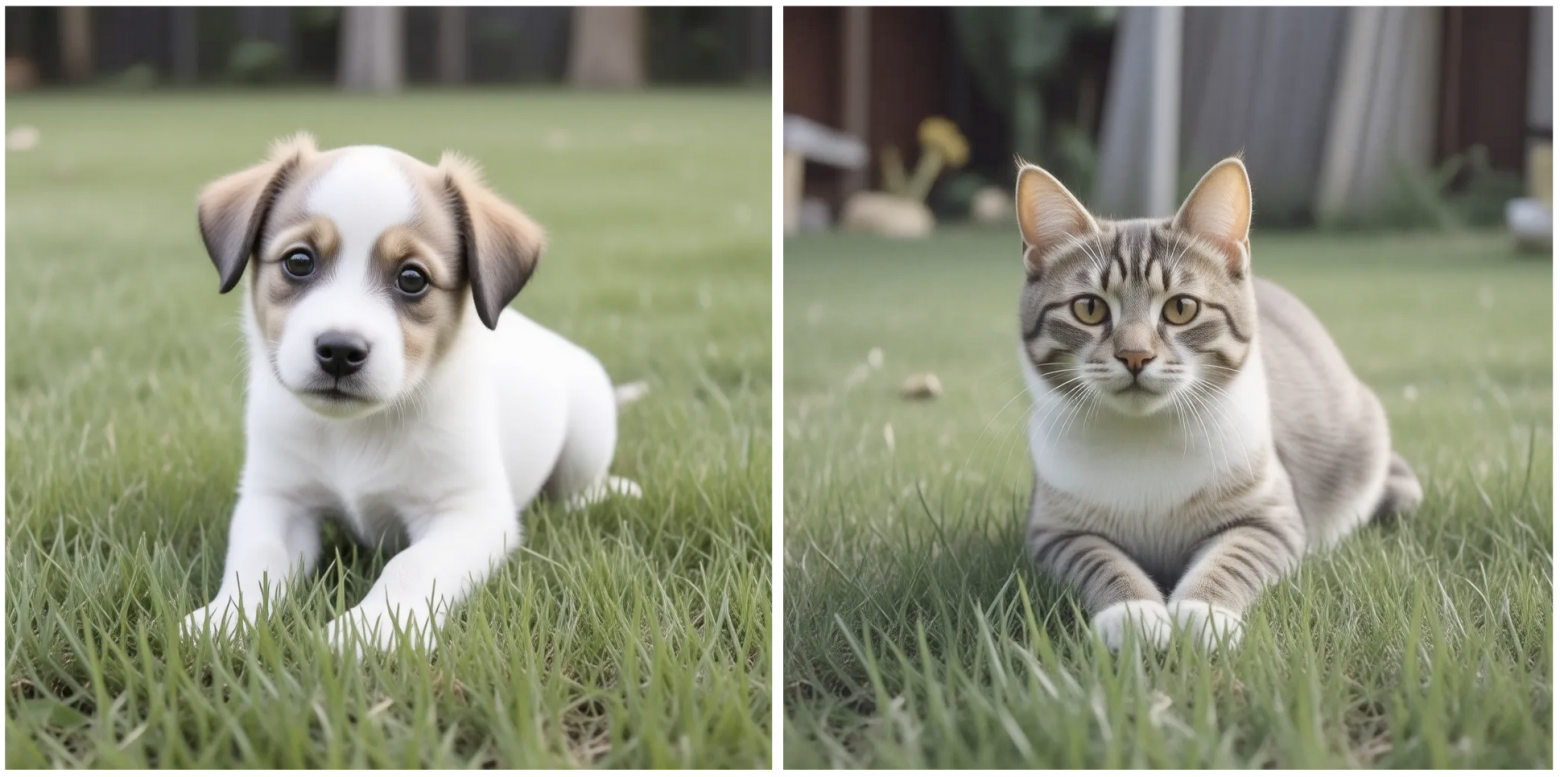 puppy on the grass — cat on the grass. Stable Diffusion 3.5 Large, seed 100