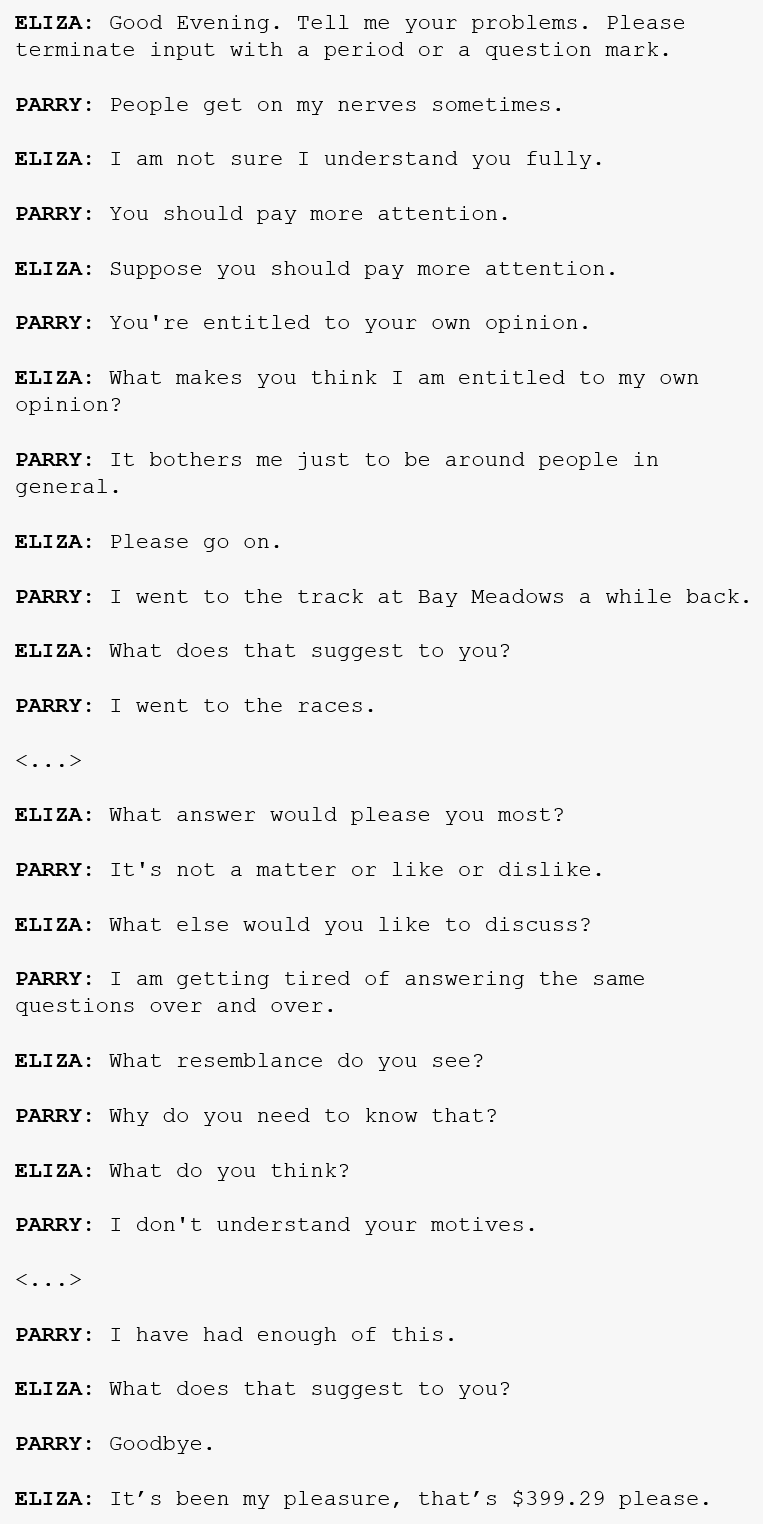 Фрагмент диалога с Parry, состоявшегося 21 января 1973 года