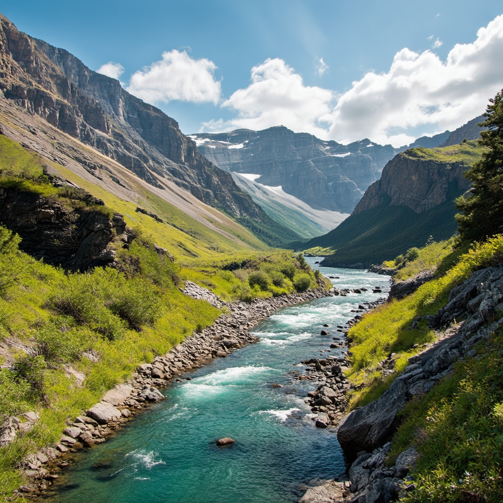 beautiful landscape, (((high mountains))), [river]
