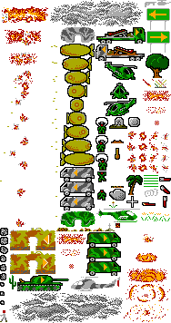 Плотно упакованный спрайт, содержащий большую часть игровой графики, созданный для веб-прототипа.