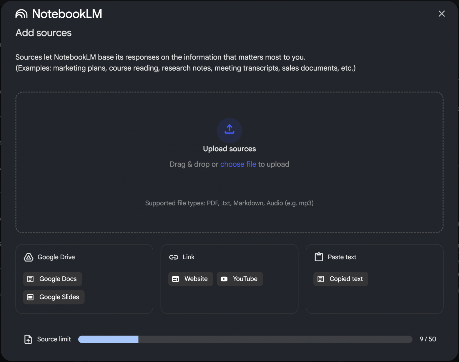 Мультимодальные входные данные NotebookLM