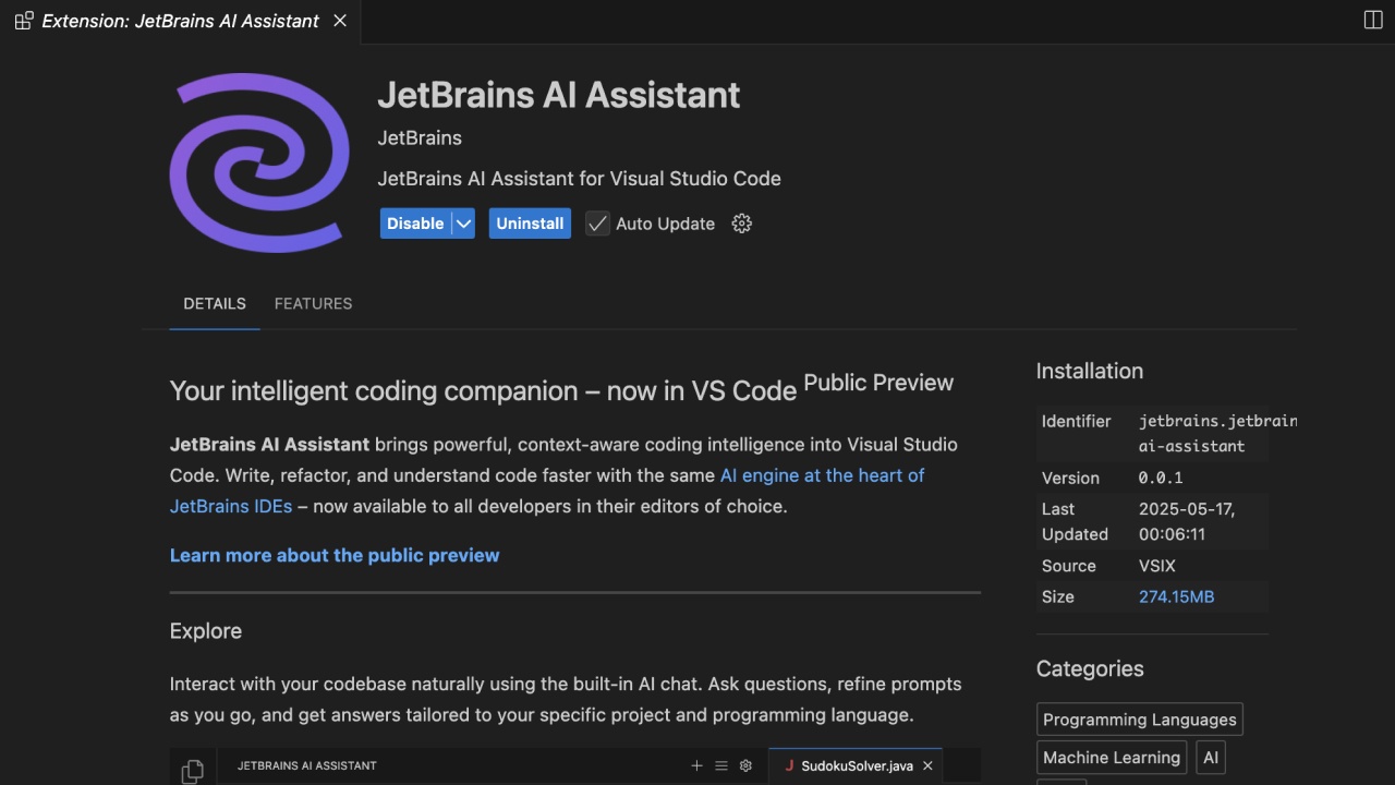 Нейросетевой ассистент от JetBrains стал доступен в виде плагина для VS Code - 1 Нейросетевой ассистент от JetBrains стал доступен в виде плагина для VS Code - 1