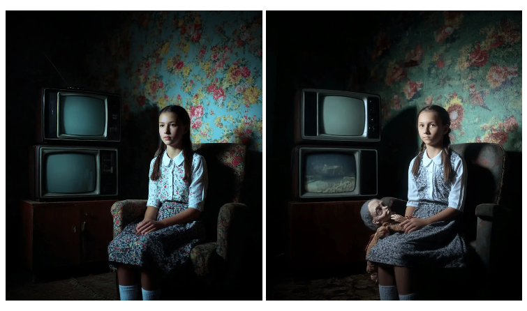 Добавил страшную куклу на колени  