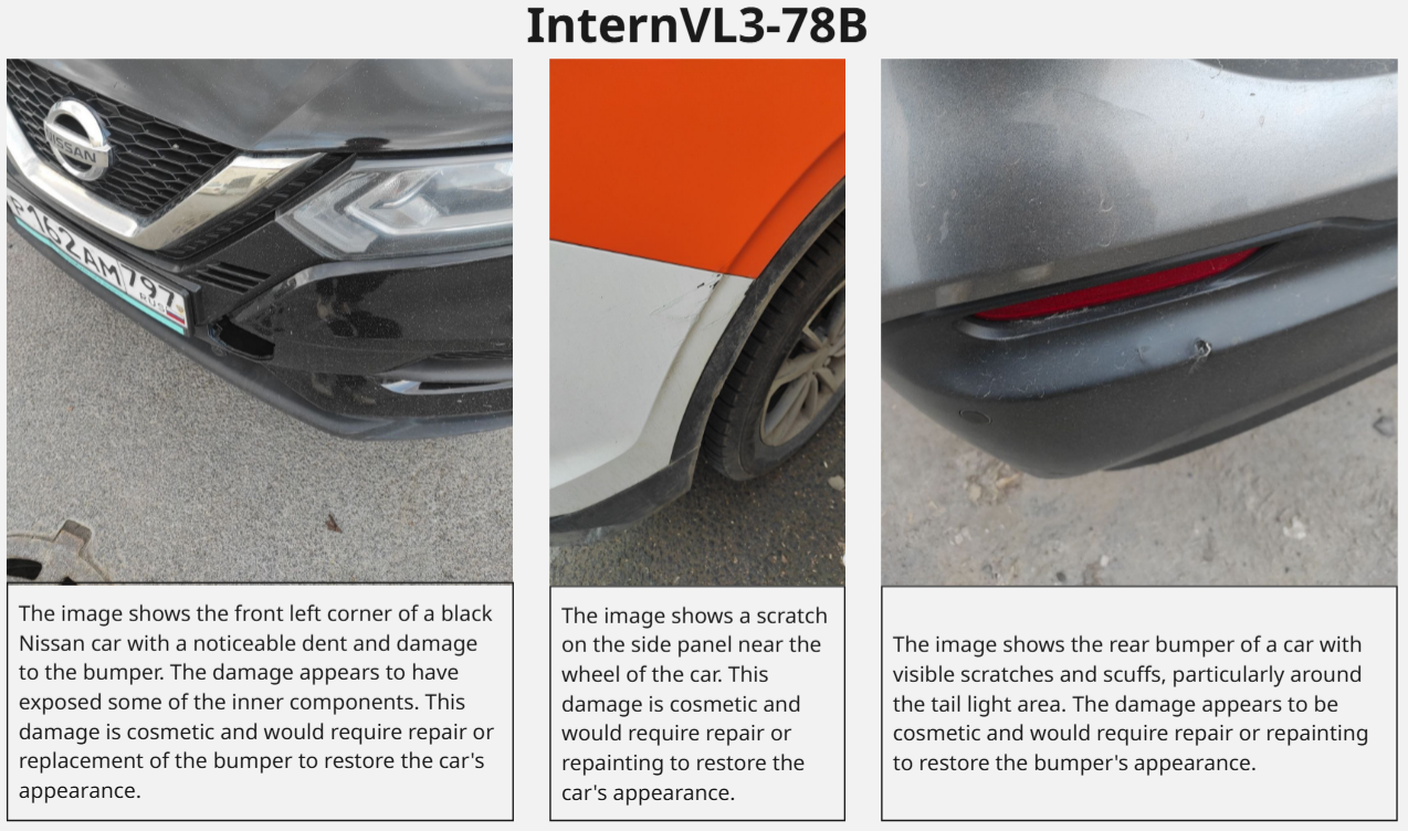 InternVL3-78B — «вижу, оцениваю, рекомендую покраску»  
