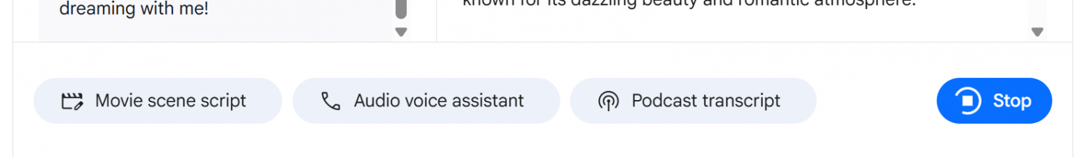 Различные варианты генерации, скрипт фильма, ассистент, подкаст.