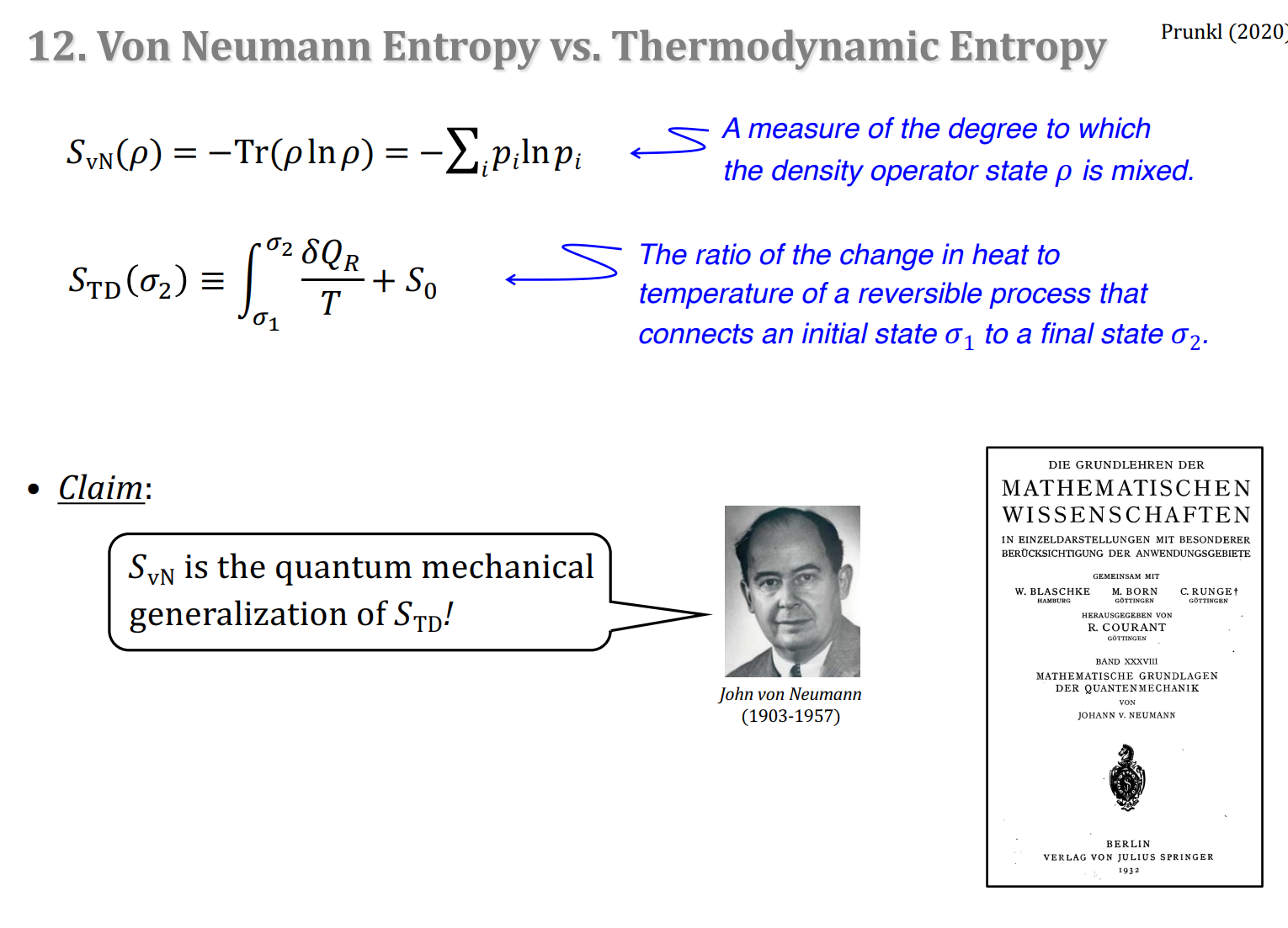 Энтропия фон Неймана - обобщение термодинамической энтропии