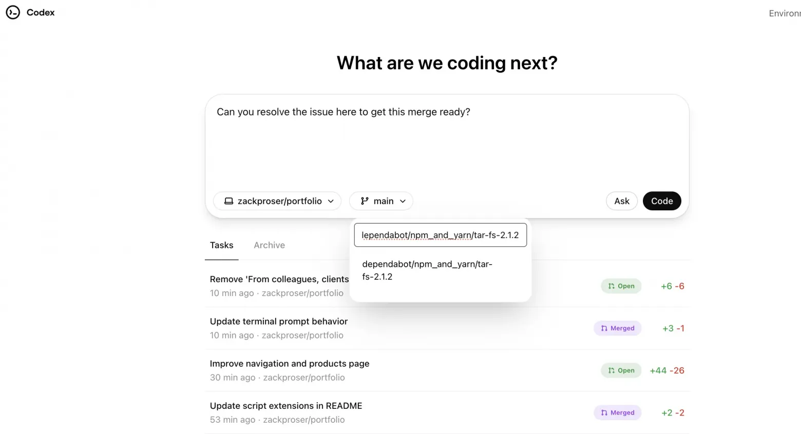 Обзор OpenAI Codex на практике - 3 Просьба к Codex разрешить проблему слияния