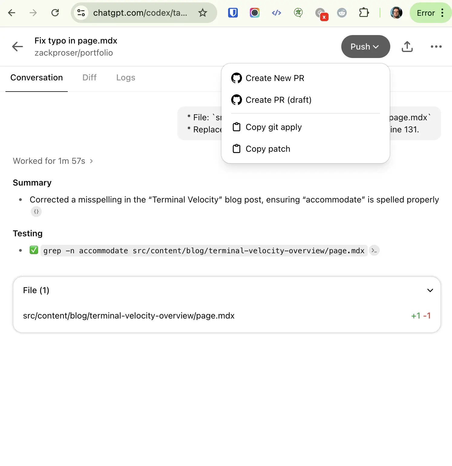 Как только вы будете готовы, Codex может открыть ваши PR