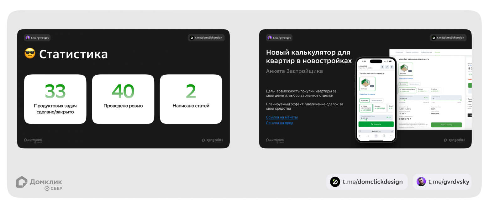 Пример слайда со статисткой отдельного лида и формат слайда с описанием, вышедшим в прод