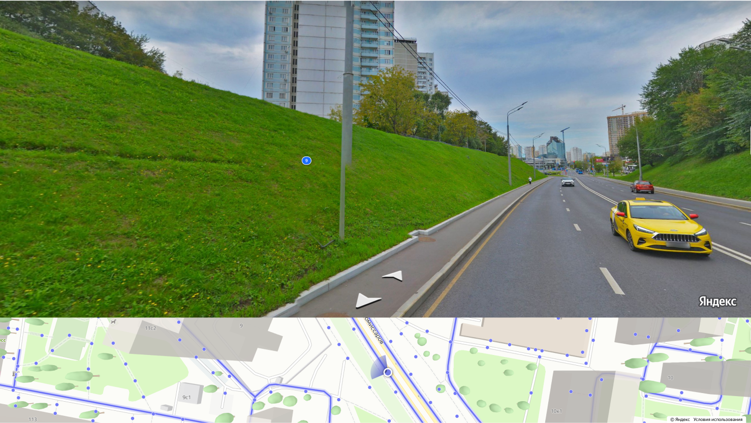 Расстояние между дорогой с тротуаром и пешеходной дорожкой сверху — около 10 метров, а разница в высоте — более 5 метров