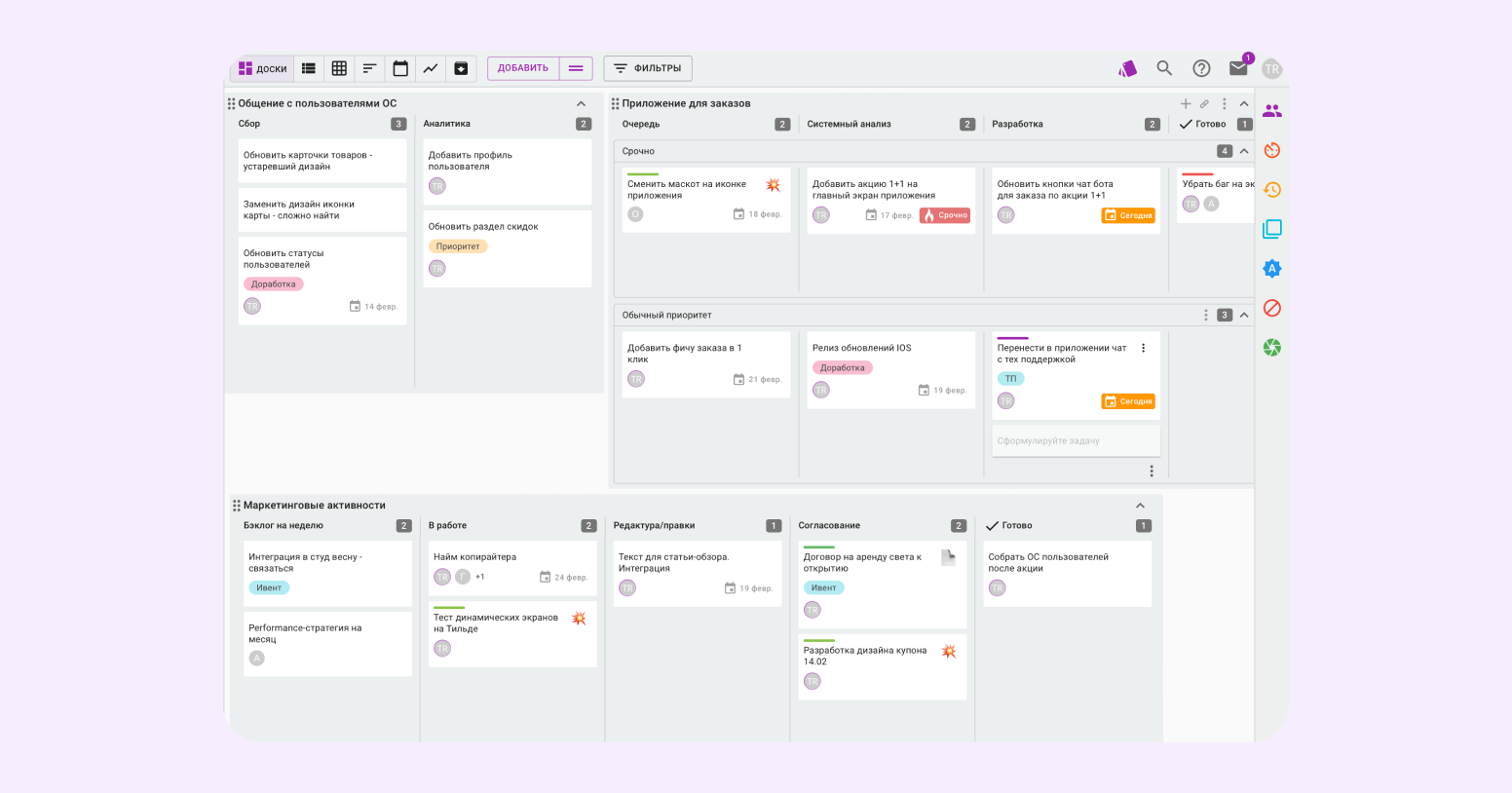 Пример визуализации процессов в Kaiten