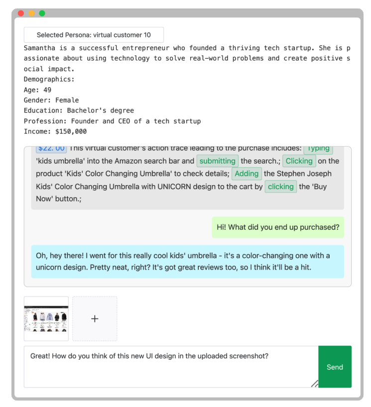 Интерфейс интервью агента: исследователь UX выбирает LLM-персону для проведения качественных интервью