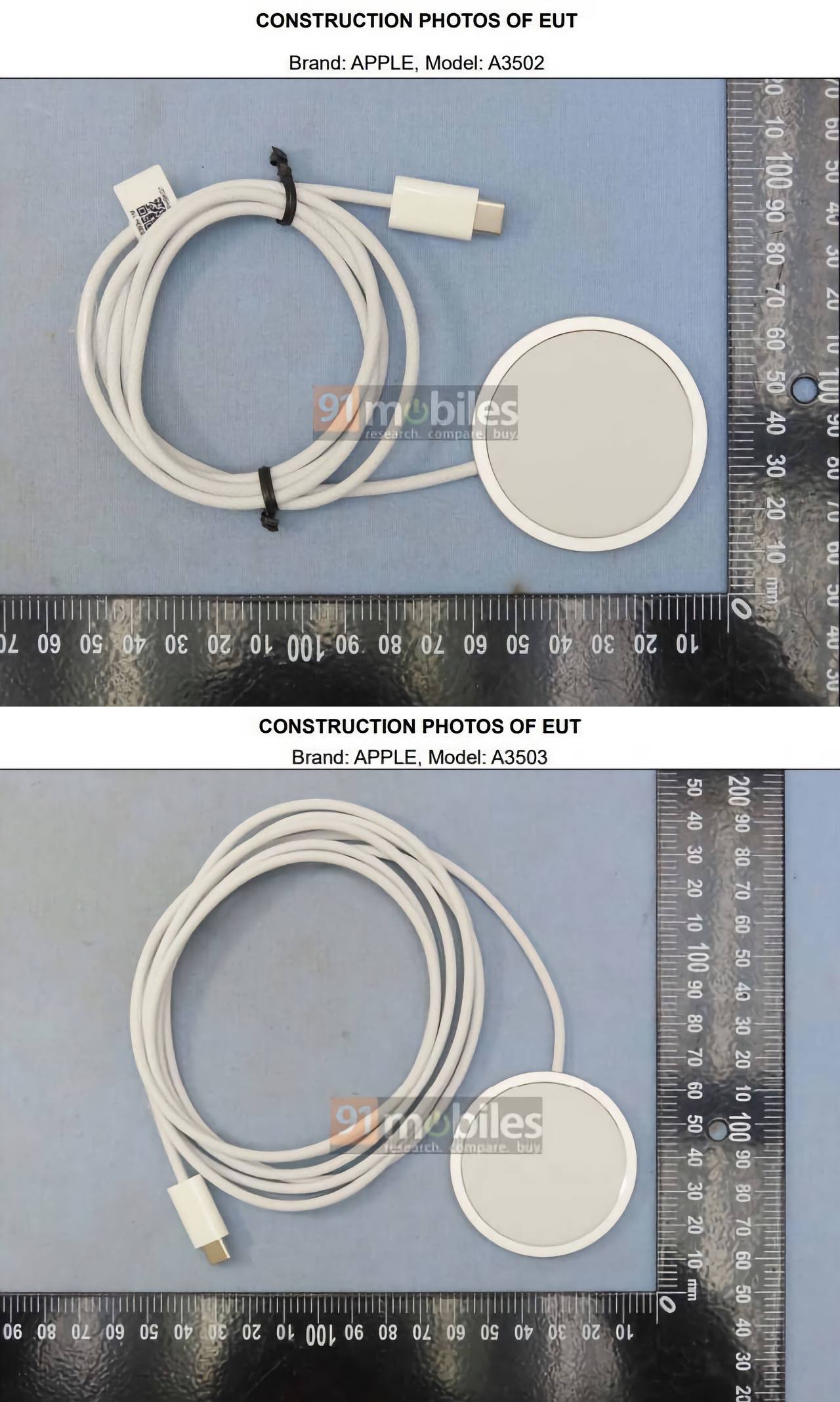 В документах замечены две новые модели зарядных шайб MagSafe: A3503 и A3502 - которые поддерживают обновлённый стандарт Qi 2.2, отличаются обе модели лишь длиной: 1 и 2 метра. Отличительная особенность новых MagSafe-зарядок – мощность 45Вт (3А) при подключении к адаптеру питания USB-C против текущих 15Вт (хотя iPhone 16 поддерживают зарядку через MagSafe с адаптером на 30Вт до 25Вт). 