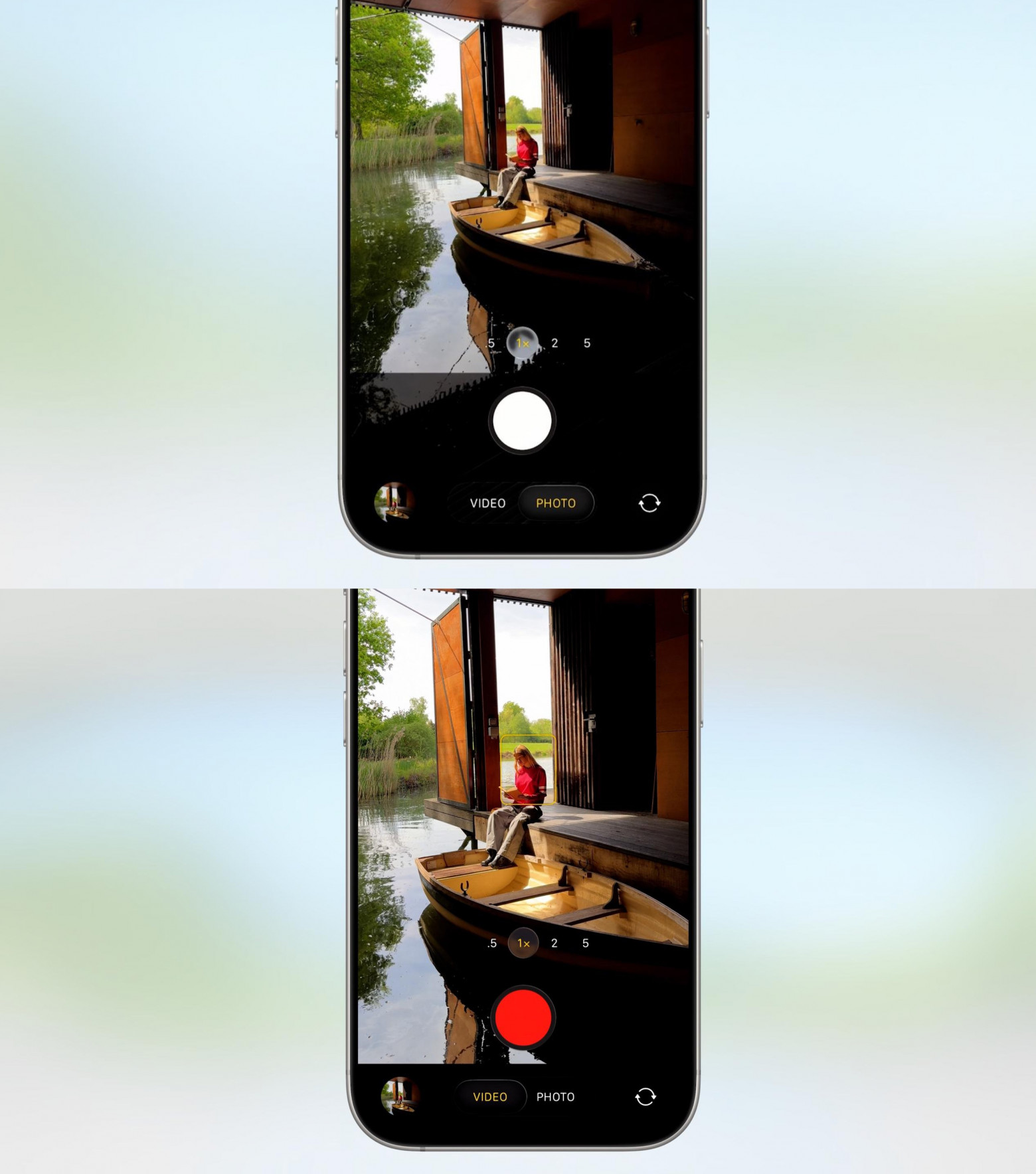 Камера получила упрощённый интерфейс: снять видео – свайпы влево, сделать фотографии – вправо, дополнительные режимы теперь не мешаются в остальном поле видоискателя, а в «Фото» теперь отдельные вкладки для библиотеки и коллекций (правда, пока что в бете это всё не совсем так).