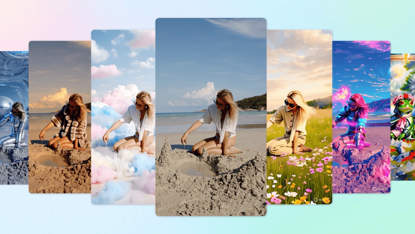 Видео с пляжа превращается в сцену в облаках или на лугу  