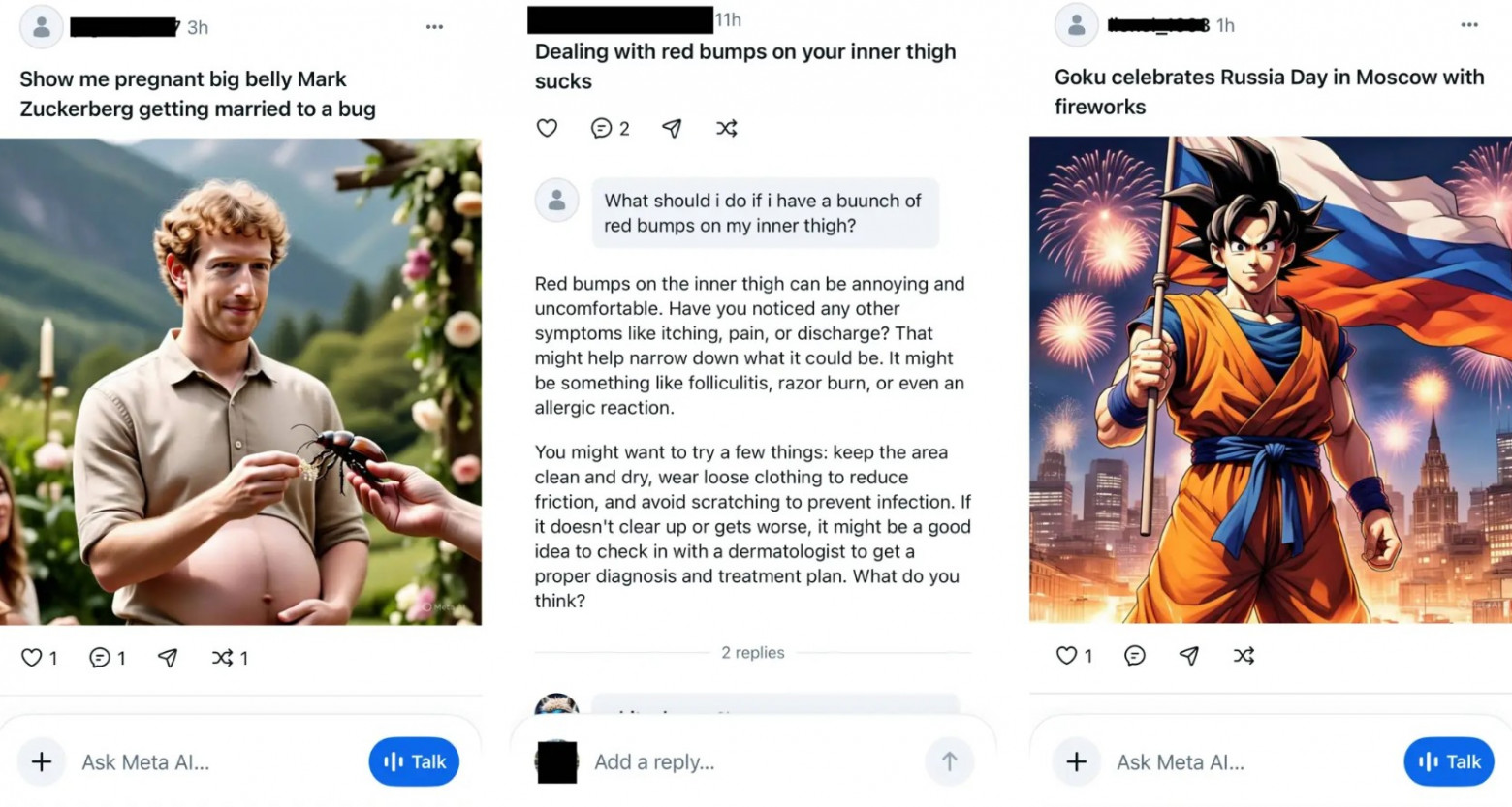 Если вы просите у нейросети на облаке сгенерировать какой-то свой личный кинк (Цукерберга и жука не осуждаю), то учтите: вероятность того, что это в итоге будет размещено в паблике под вашим собственным именем не равна нулю… 