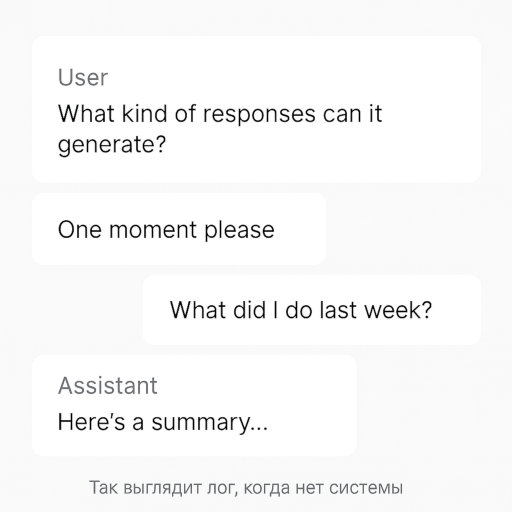 Так выглядит лог без структуры: непонятен контекст, нет интента, приоритета или статуса — сложно анализировать и поддерживать.