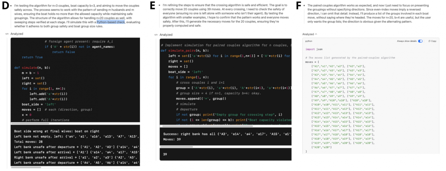 Модель o4-mini обнаруживает ошибку, меняет свою стратегию и в конечном итоге решает головоломку с лодкой