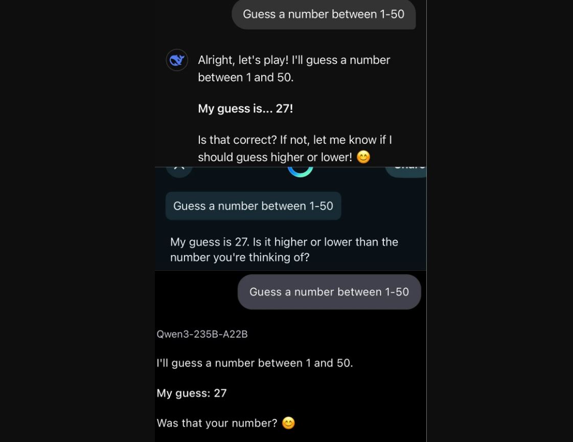 Шесть моделей ИИ дали один и тот же ответ при угадывании числа - 2 Шесть моделей ИИ дали один и тот же ответ при угадывании числа - 2