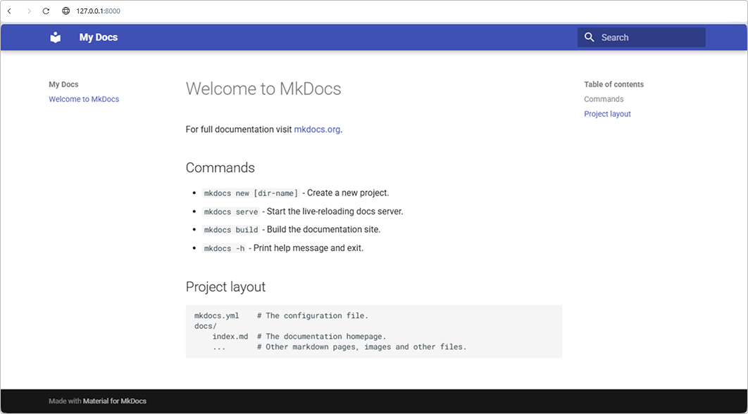 Тема MkDocs Material