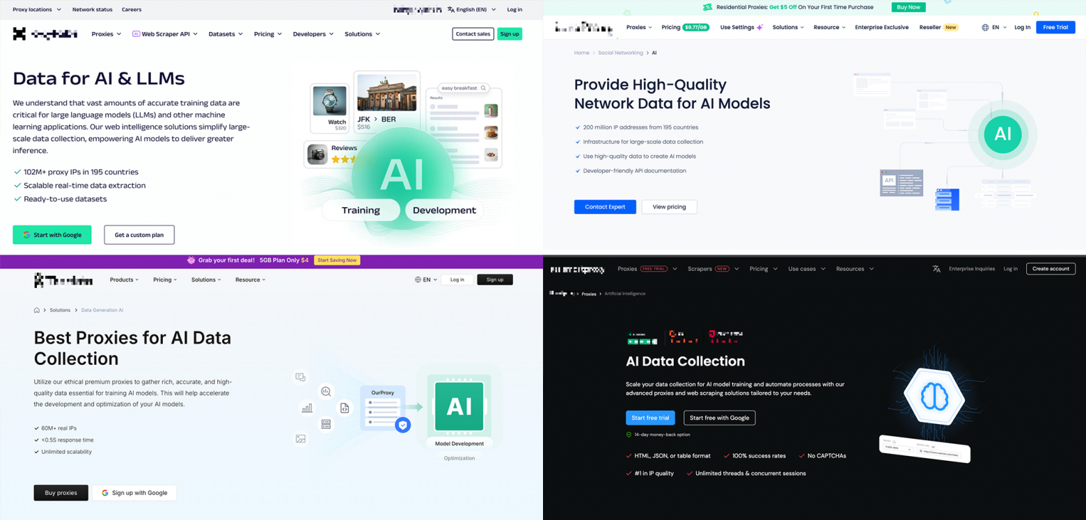  Рисунок 1. Примеры поставщиков резидентных прокси для парсинга данных в интересах больших языковых моделей (LLM)  