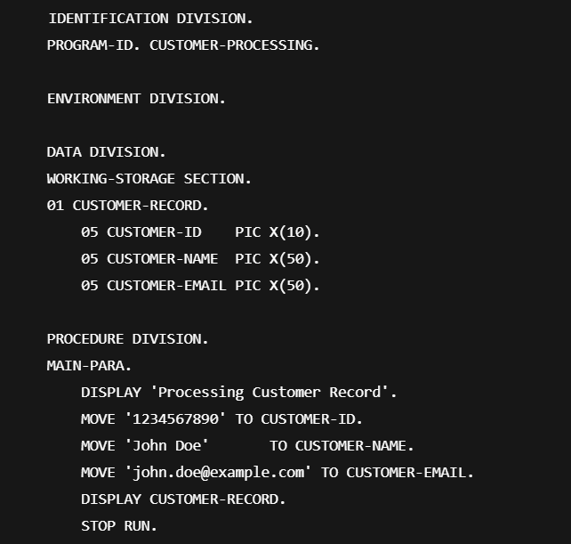 Пример базовой COBOL-программы