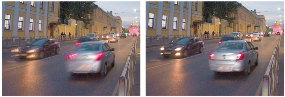 Слева — пример локального движения без применения алгоритма, справа — после обработки