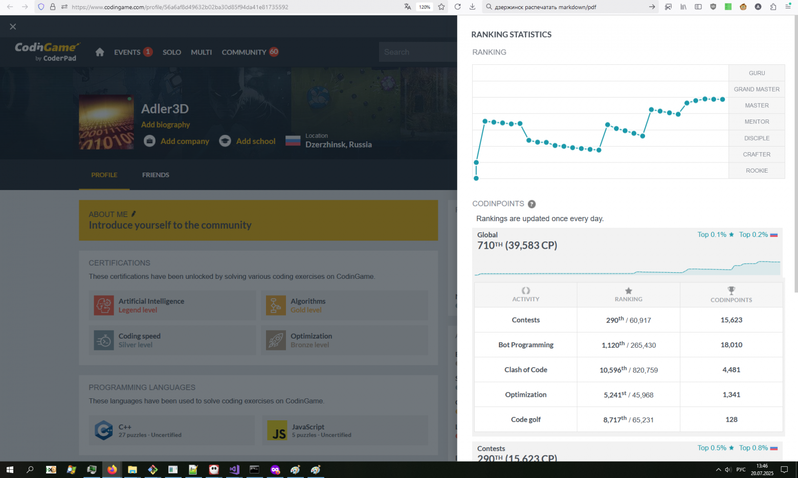  место в пределах топ‑1200 (из двух сотен тысяч программистов ботов) — не мировой рекорд