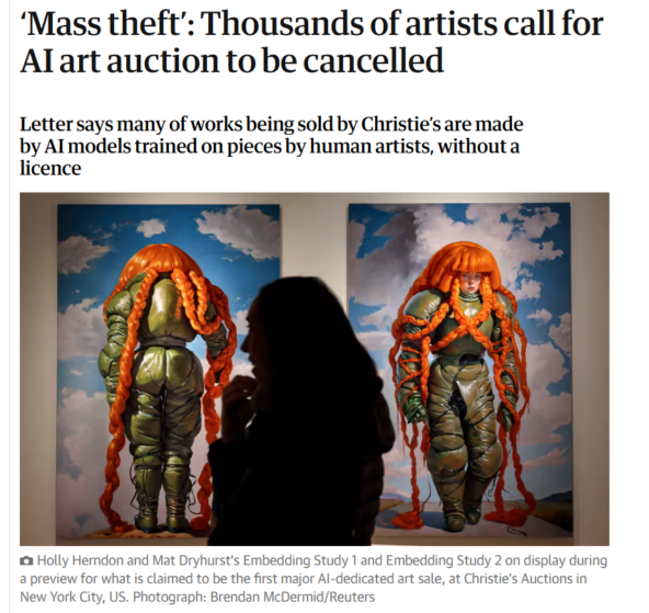Одна из картин, представленная на аукционе ИИ-работ | Источник Одна из картин, представленная на аукционе ИИ-работ | <a href="https://api.vc.ru/v2.8/redirect?to=https%3A%2F%2Fwww.theguardian.com%2Ftechnology%2F2025%2Ffeb%2F10%2Fmass-theft-thousands-of-artists-call-for-ai-art-auction-to-be-cancelled&postId=1885083" rel="nofollow noreferrer noopener" target="_blank">Источник</a>