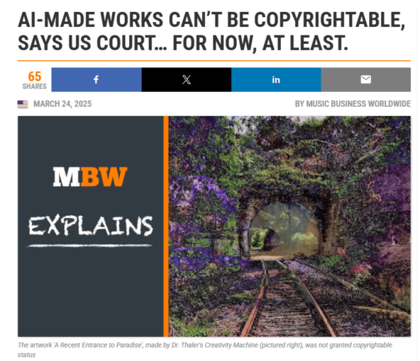 Заголовок статьи с изображением «Недавнего входа в рай» | <a href="https://api.vc.ru/v2.8/redirect?to=https%3A%2F%2Fwww.musicbusinessworldwide.com%2Fai-made-works-cant-be-copyrightable-says-us-court-for-now-at-least%2F&postId=1885083" rel="nofollow noreferrer noopener" target="_blank">Источник</a>