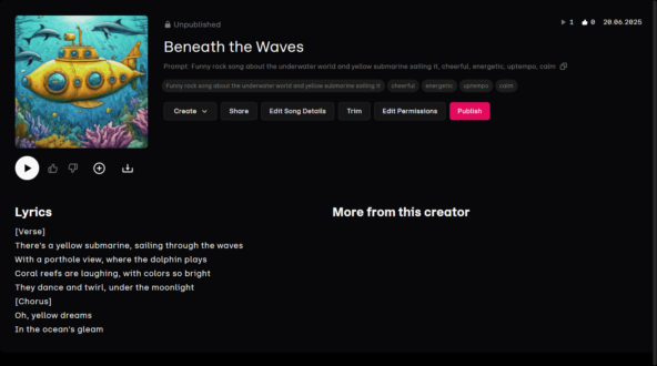 Вариация на тему популярной песни The Beatles от Udio, полученная нашим автором примерно за 20 секунд