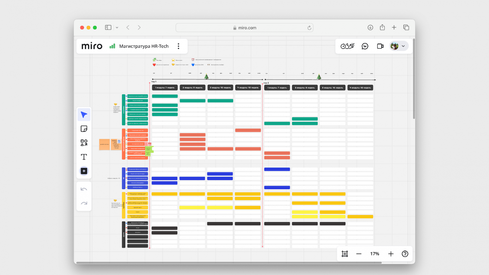 Пространство, где мы с ВШЭ расставляли модули магистратуры по году