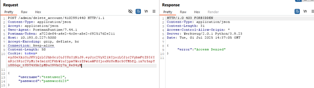Рисунок 10 – Отсутствие возможности удалить не свой аккаунт.