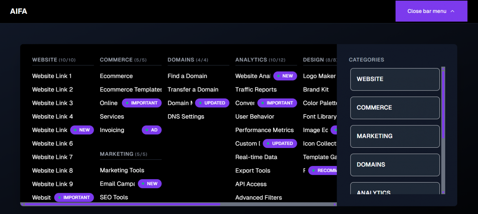 AIFA NAV BAR MRGA MENU