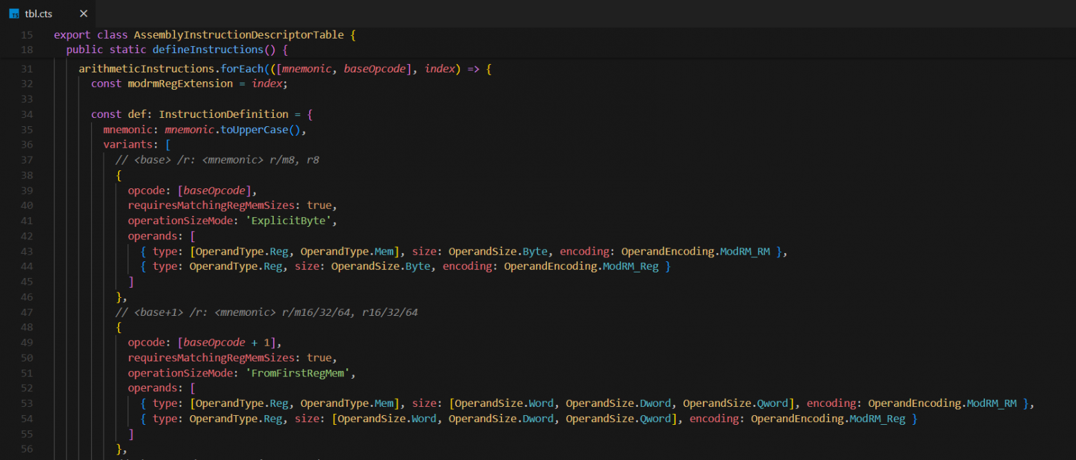 Фрагмент IDT (Instruction Descriptor Table). Вместо жесткого кода — декларативное описание набора инструкций. Это наш единый источник правды.