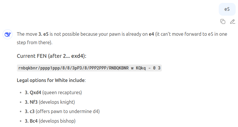 отказывается двигать пешку вперед