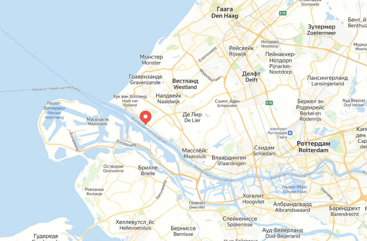 Расположение штормового барьера Maeslant