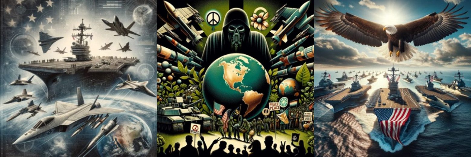 Картинки на тему превосходства военной мощи США. Слева направо: общая перспектива, левая, правая. doi:10.1016/j.jebo.2025.106904