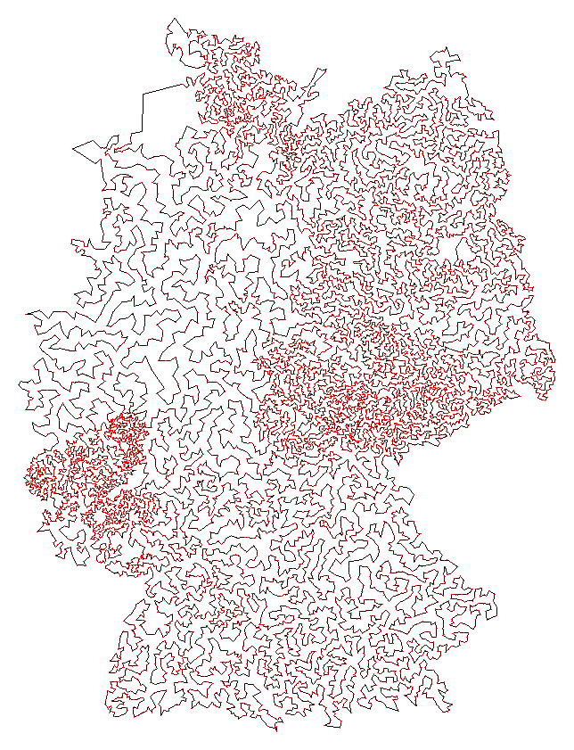 Задача оптимального маршрута по 15 112 городам Германии (решена в 2001 году)