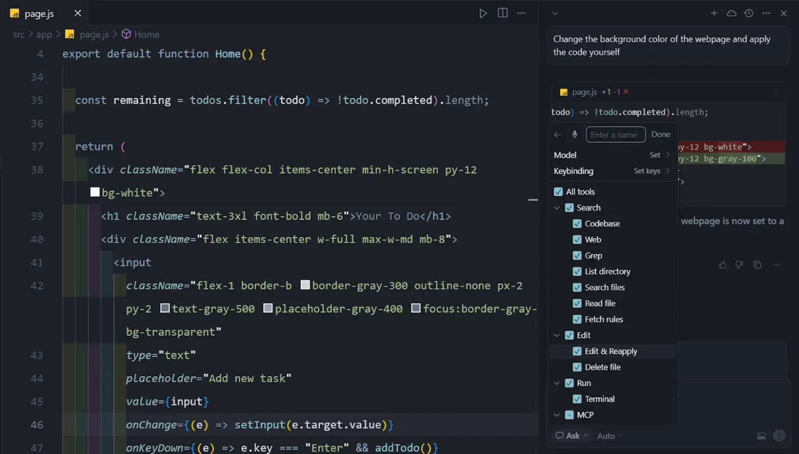 Панель настройки для создания custom modes в Cursor