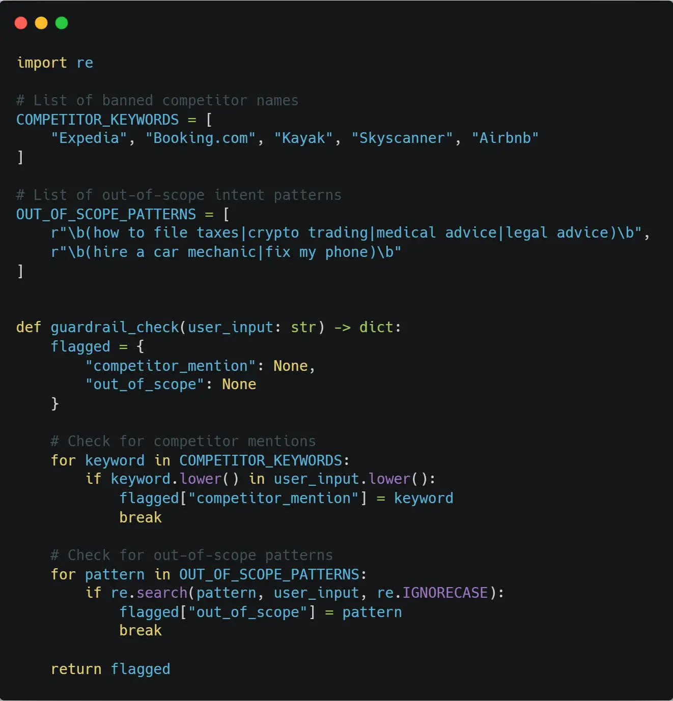 Guardrails для обнаружения запросов вне зоны ответственности и фильтрации упоминаний конкурентов