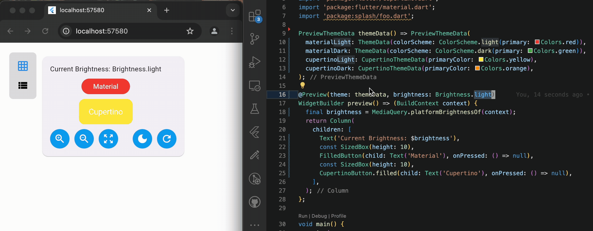 Эксперименты с темами в предпросмотре виджетов