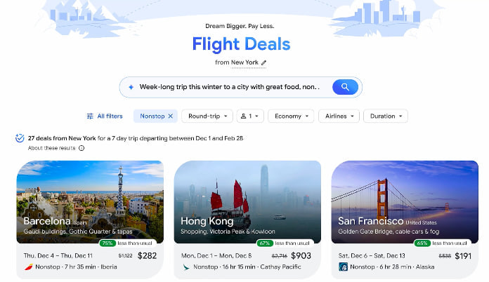 В The Verge протестировали новый ИИ-инструмент Flight Deals от Google - 1
