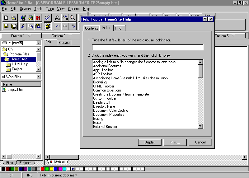 HomeSite version 25a, 1997
