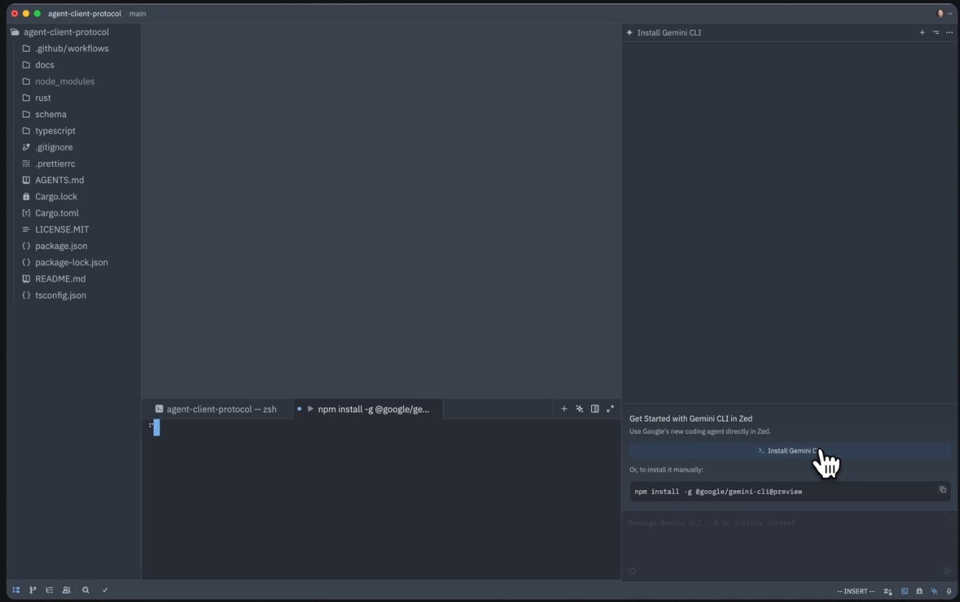 Gemini CLI интегрирован в редактор кода Zed - 2